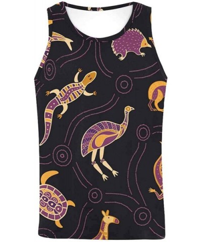 Men's Muscle Gym Workout Training Sleeveless Tank Top Australian Stylized Animals - Multi1 - CU19DLMUG2C $45.51 Undershirts