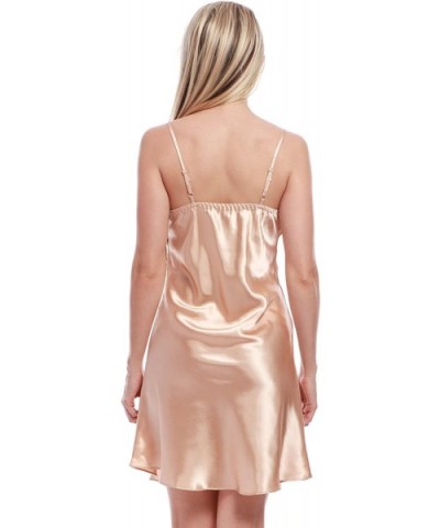 Women's Satin Lace Full Slip Chemise Silk Nightgown Sleepwear - Champagne Gold - CO18KA77WRI $24.89 Baby Dolls & Chemises