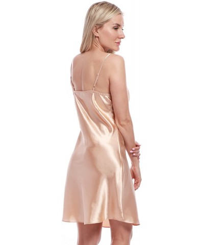 Women's Satin Lace Full Slip Chemise Silk Nightgown Sleepwear - Champagne Gold - CO18KA77WRI $24.89 Baby Dolls & Chemises