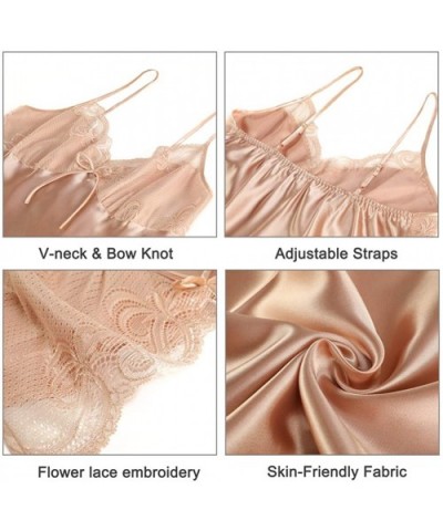 Women's Satin Lace Full Slip Chemise Silk Nightgown Sleepwear - Champagne Gold - CO18KA77WRI $24.89 Baby Dolls & Chemises