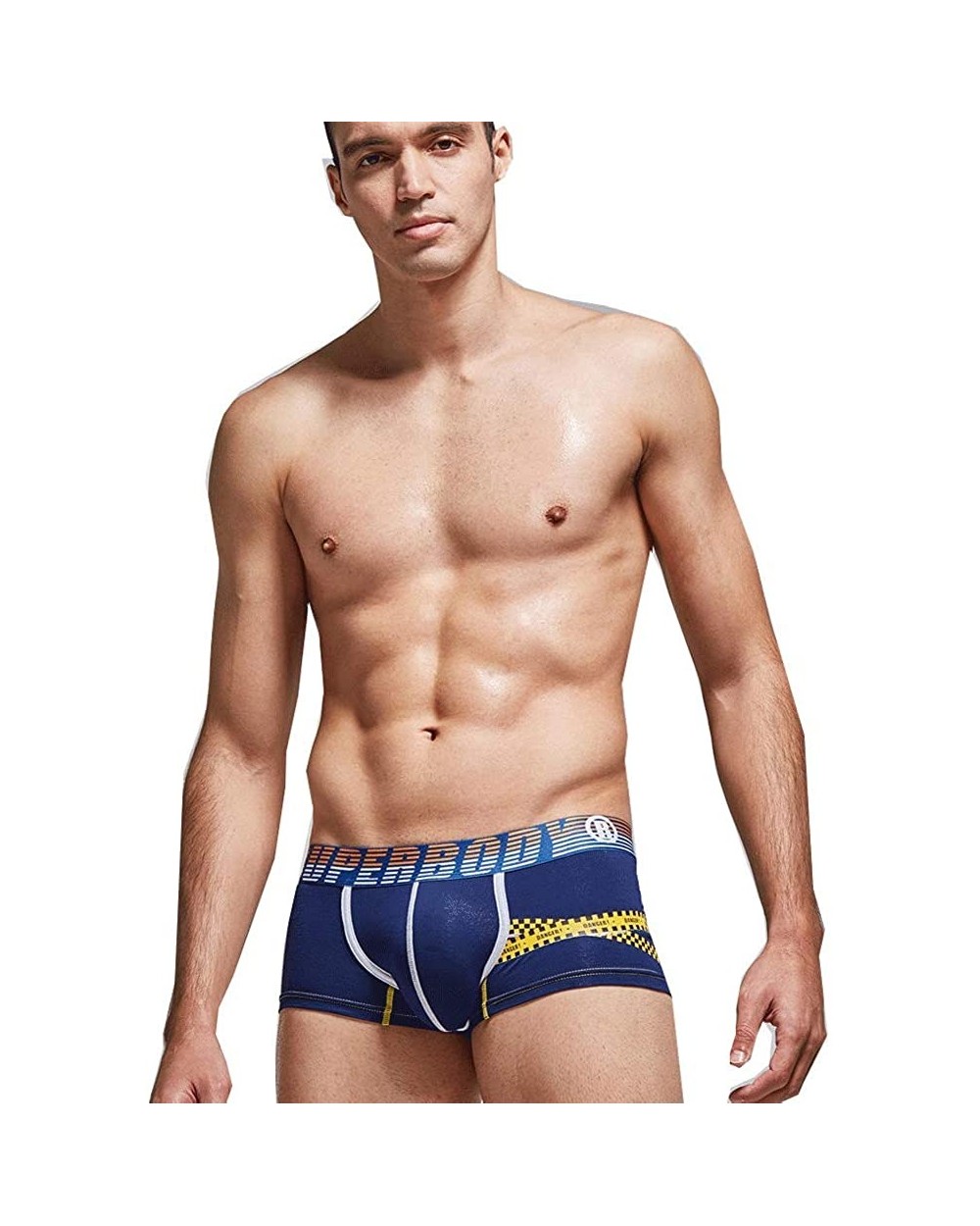 Mens Sexy Lingerie Boxer Briefs- Short Leg Underwear with Comfort Waistband - Dark Blue - CI1982EL84C $21.33 Boxer Briefs