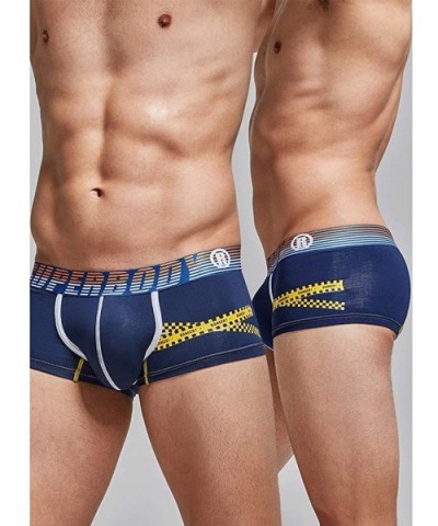 Mens Sexy Lingerie Boxer Briefs- Short Leg Underwear with Comfort Waistband - Dark Blue - CI1982EL84C $21.33 Boxer Briefs