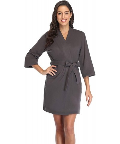 Women's Cotton Short Kimono Robes Knit Bathrobe Nightgown Soft Wrap Sleepwear Loungewear - Grey - CN12098CQW9 $30.02 Robes