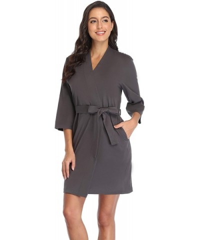 Women's Cotton Short Kimono Robes Knit Bathrobe Nightgown Soft Wrap Sleepwear Loungewear - Grey - CN12098CQW9 $30.02 Robes