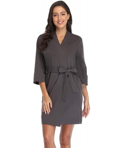 Women's Cotton Short Kimono Robes Knit Bathrobe Nightgown Soft Wrap Sleepwear Loungewear - Grey - CN12098CQW9 $30.02 Robes