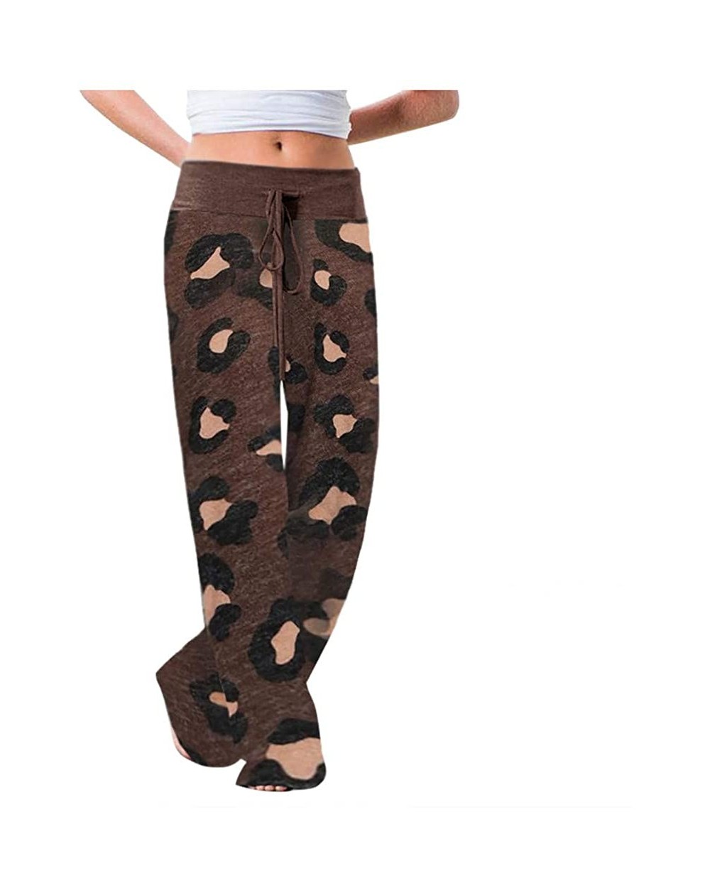 Sweatpants for Women Warm Womens Comfy Lounge Pants Stretch Printed High Waist Drawstring Palazzo Wide Leg Pants Brown - CW19...