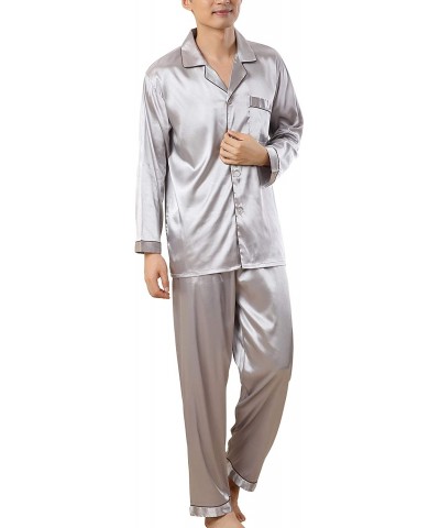 Men's Women's Couple Silk Satin Pajama Sets 2 Pieces Sleepwear Set Loungewear Pajamas - Men/Long Sleeve gray - CX18LKAGHYH $2...