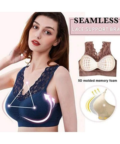 Push Up Comfort Super Elastic Breathable Lace Bra - 2pcs Black+bean Paste - CO19DTLRMNC $35.82 Bras