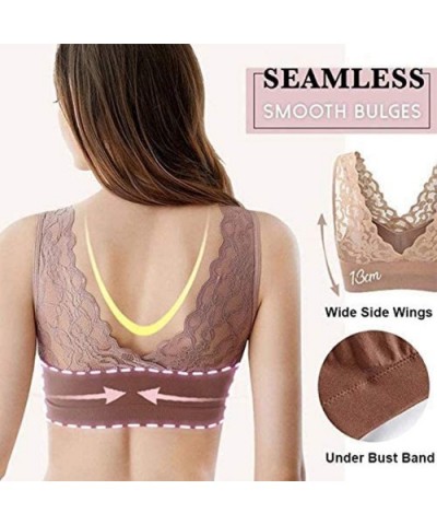 Push Up Comfort Super Elastic Breathable Lace Bra - 2pcs Black+bean Paste - CO19DTLRMNC $35.82 Bras