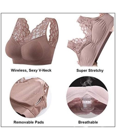 Push Up Comfort Super Elastic Breathable Lace Bra - 2pcs Black+bean Paste - CO19DTLRMNC $35.82 Bras