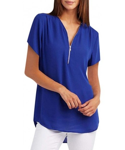 Women Blouse Womens Blouses Fall Tops T-Shirt Roll Up Flowy Shirt - A-blue - CT1962SHH4E $14.42 Nightgowns & Sleepshirts