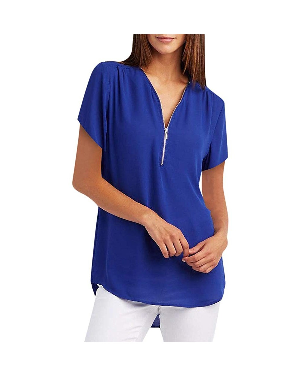 Women Blouse Womens Blouses Fall Tops T-Shirt Roll Up Flowy Shirt - A-blue - CT1962SHH4E $14.42 Nightgowns & Sleepshirts