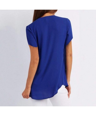 Women Blouse Womens Blouses Fall Tops T-Shirt Roll Up Flowy Shirt - A-blue - CT1962SHH4E $14.42 Nightgowns & Sleepshirts