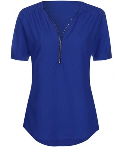 Women Blouse Womens Blouses Fall Tops T-Shirt Roll Up Flowy Shirt - A-blue - CT1962SHH4E $14.42 Nightgowns & Sleepshirts