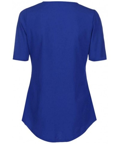 Women Blouse Womens Blouses Fall Tops T-Shirt Roll Up Flowy Shirt - A-blue - CT1962SHH4E $14.42 Nightgowns & Sleepshirts