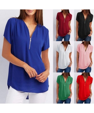 Women Blouse Womens Blouses Fall Tops T-Shirt Roll Up Flowy Shirt - A-blue - CT1962SHH4E $14.42 Nightgowns & Sleepshirts