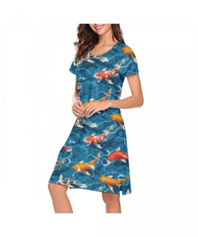 Women's Girls Crazy Nightgowns Nightdress Short Sleeve Sleepwear Cute Sleepdress - Seamless Koi Carps - CB192YIYCH7 $49.53 Ni...