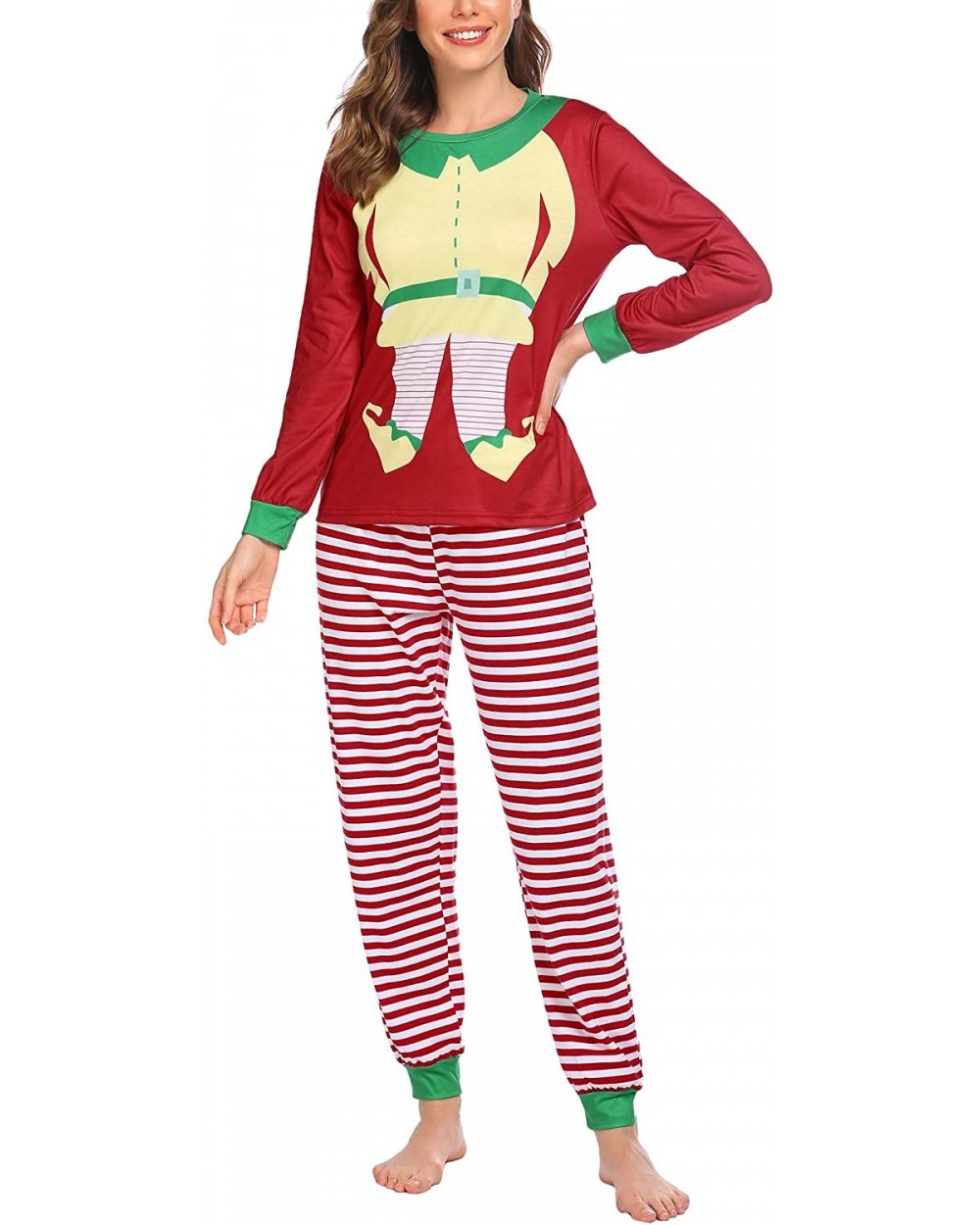 Christmas Pajamas for Women Matching Long Sleeve Pjs Set Contrast Color Sleepwear Lounge Set - Novelty-red - CO18YM9A753 $48....