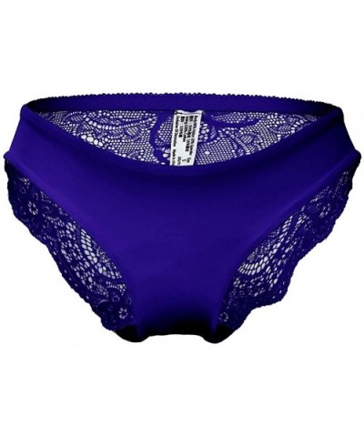 Lace Ice Silk Cheeky Panties Sexy Low-Rise Crotch Hipster Underwear for Women - Dark Blue - CP196580Q2N $14.33 Panties