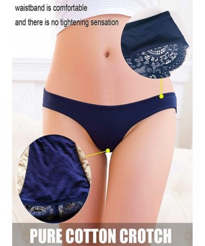 Lace Ice Silk Cheeky Panties Sexy Low-Rise Crotch Hipster Underwear for Women - Dark Blue - CP196580Q2N $14.33 Panties