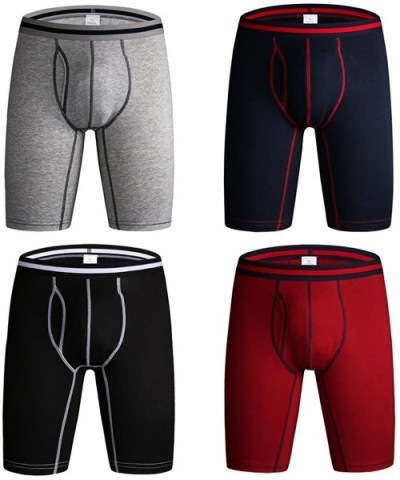 Men's Cotton Long Leg Underwear No Ride up Performance Boxer Briefs - Grey-blue-black-red 4 Pack - CG188IS245L $45.20 Boxer B...