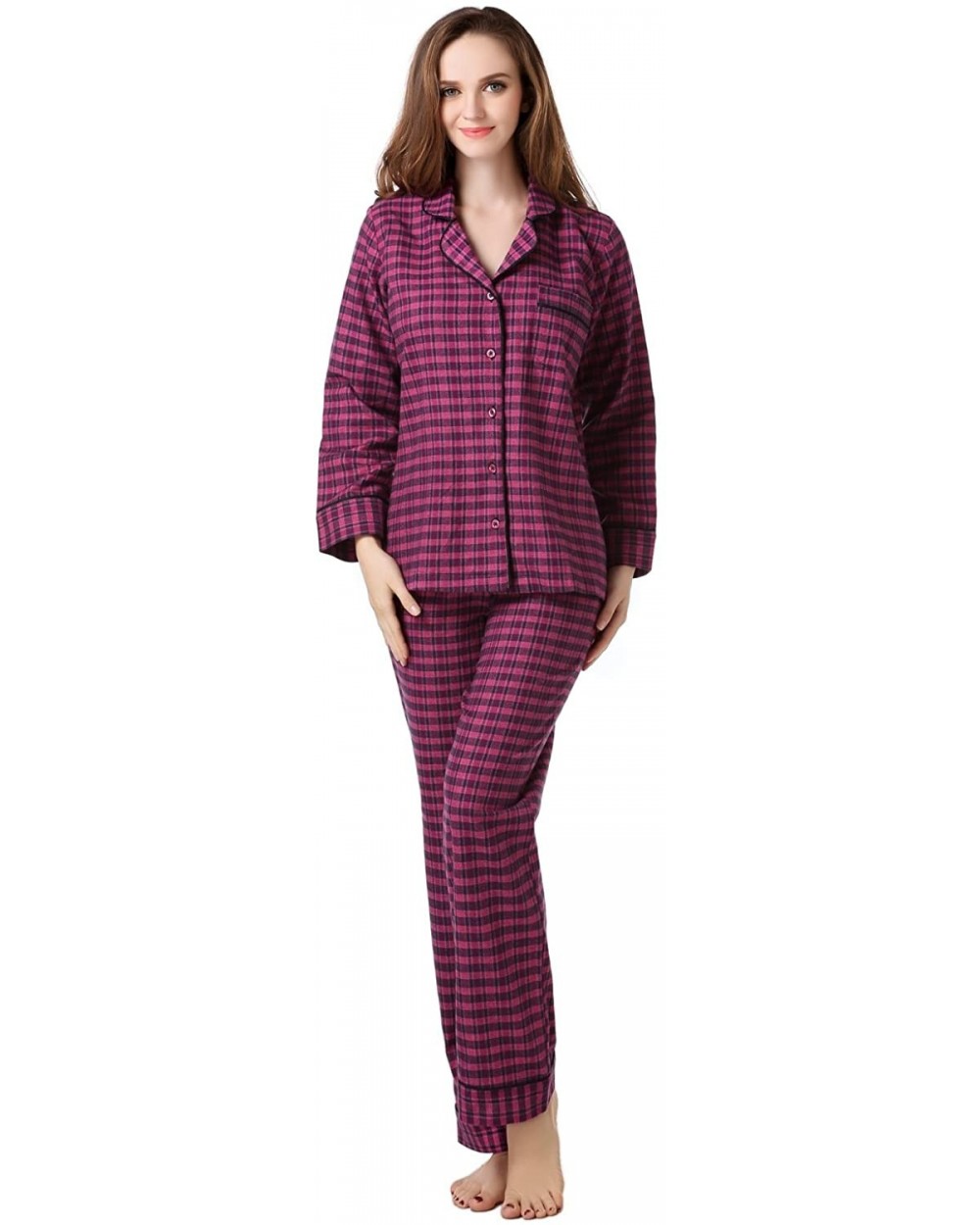 Women's Plaid Cotton Pajamas Sleepwear Set Size XS-L RHW2282 - Red&black - CZ11VWRSFJ5 $41.89 Nightgowns & Sleepshirts