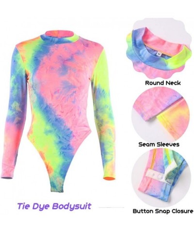 Women Tie Dye Rainbow Bodysuit Long Sleeve Mock Neck Bodysuit Clubwear Music Festival Clothing - Multicolor - C118WREMLW9 $26...