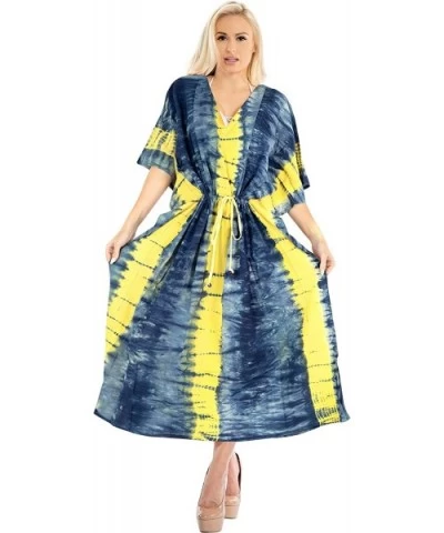 Women's Casual Kaftan Dresses Sleepwear Beach Cover Up Hand Tie Dye - Navy Blue_x739 - CZ18I05EHMS $36.74 Nightgowns & Sleeps...