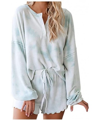 Tie-Dye Printed Shorts Tops 2 Piece Pajamas Set Sleepwear - Blue - CP190TRQAZW $42.01 Sets