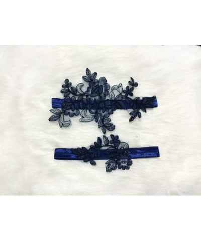 Lady Sexy Lace Wedding Garter Set for Bride Rhinestone Bridal Garter Set - 5 Navy - CF18H9H04IL $18.57 Garters & Garter Belts