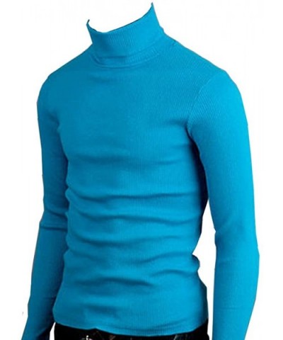 Men's Roll Neck Soft Cotton Long-Sleeve Tops - Turquoise - CI11OS2P1V1 $55.30 Undershirts