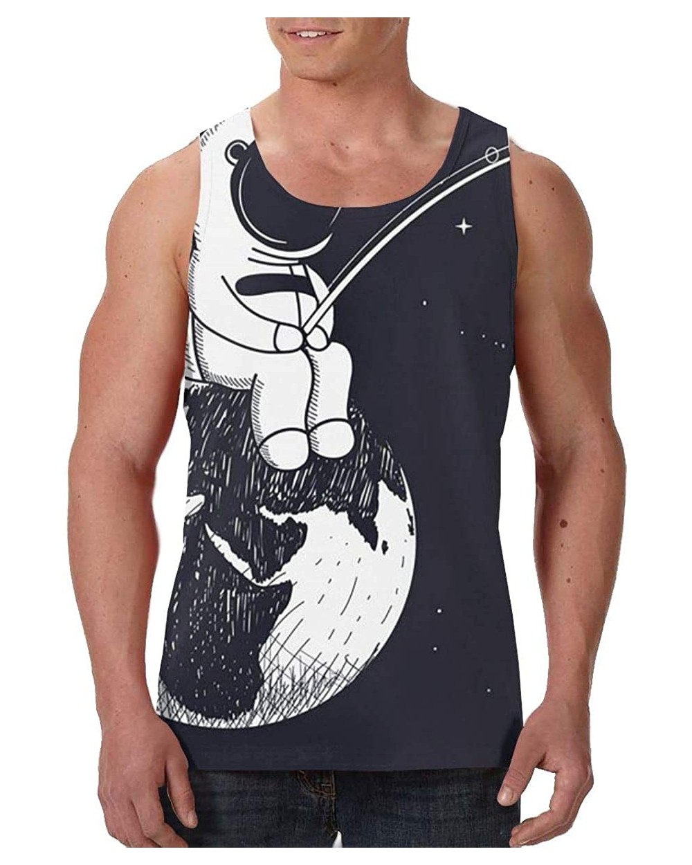 Men Muscle Tank Top Summer Beach Holiday Fashion Sleeveless Vest Shirts - Space Astronaut Fishing Planet - CK19D8HM8NW $31.04...