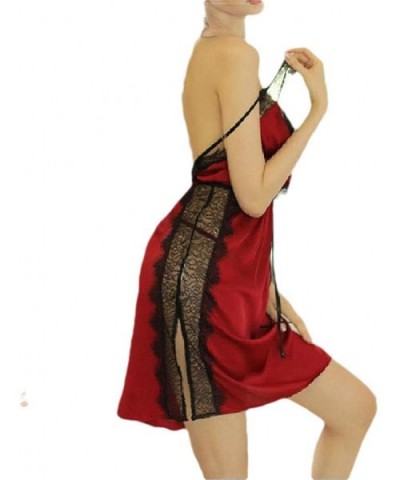 Women Lace Patchwork Charmeuse Split Backless Sexy Sling Sleep Dress - Red - C0199SNE69D $29.31 Nightgowns & Sleepshirts