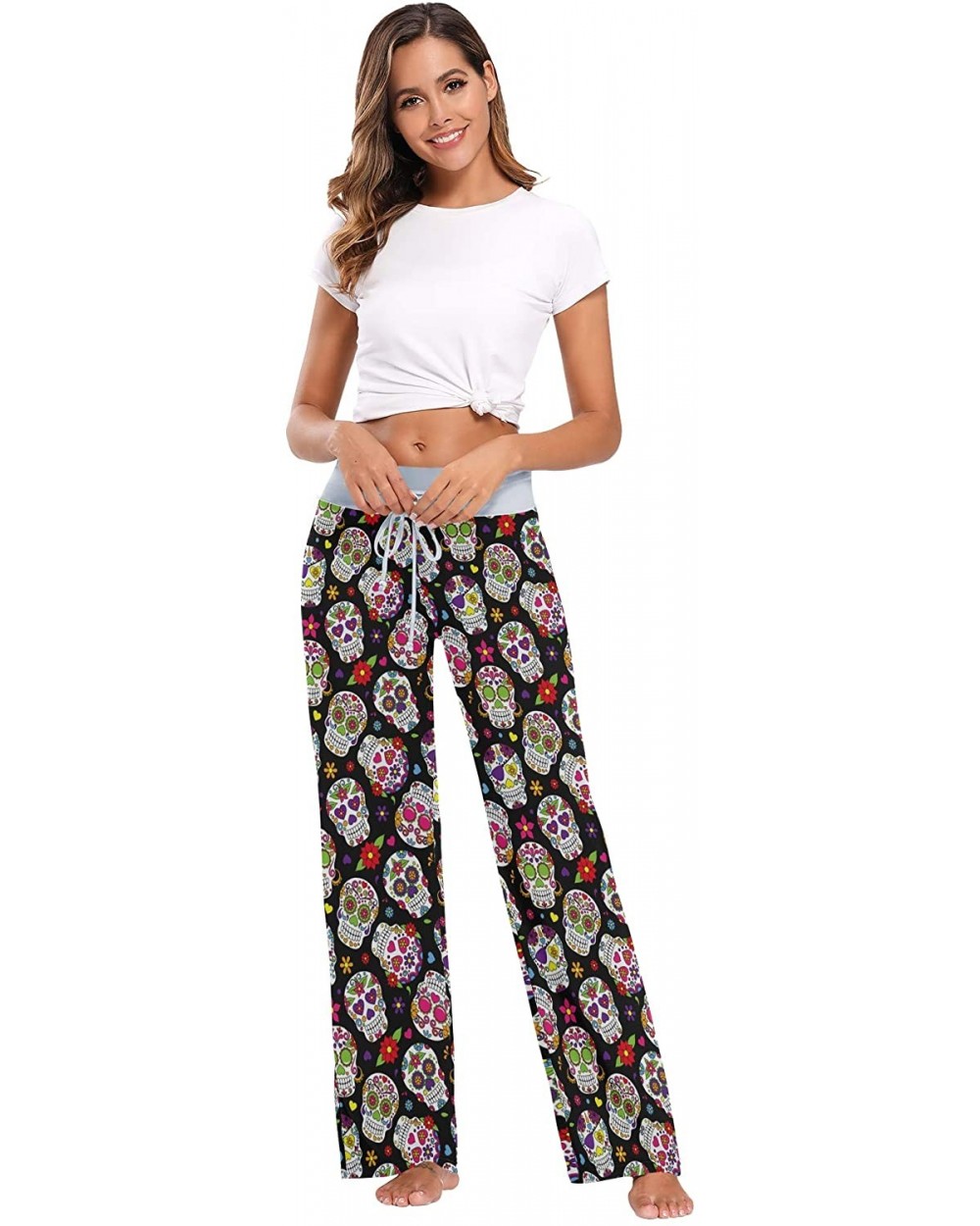 Women's Pajama Pants Drawstring Long Wide Leg Lounge Sleep Trousers Sleep Pants - Color25 - C01996X2N6H $38.56 Bottoms