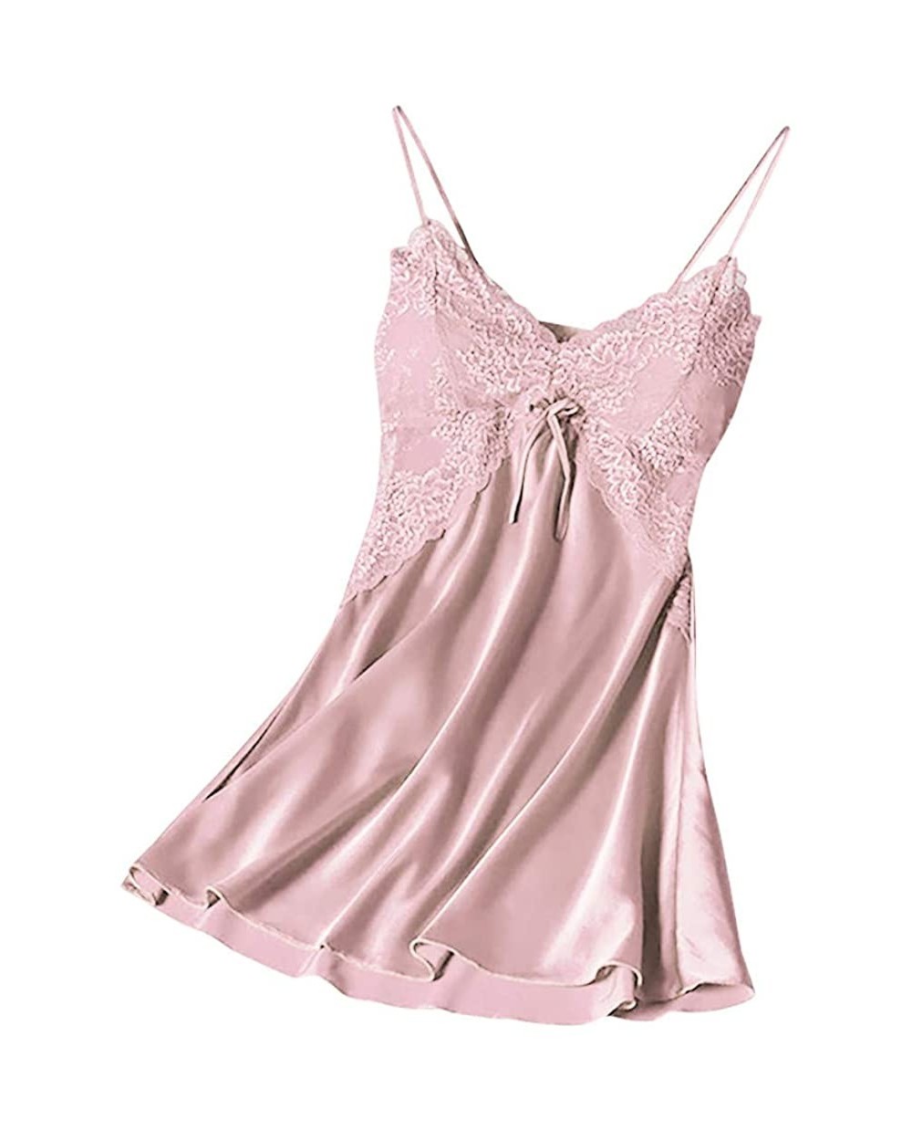 New Women Soft Satin Lingerie Charming Deep V Nightdress Underwear One Piece S-XXXL - X2-pink - C5193D9CSH8 $15.18 Nightgowns...