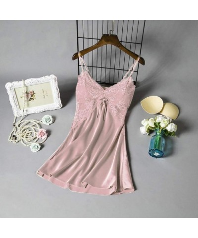 New Women Soft Satin Lingerie Charming Deep V Nightdress Underwear One Piece S-XXXL - X2-pink - C5193D9CSH8 $15.18 Nightgowns...