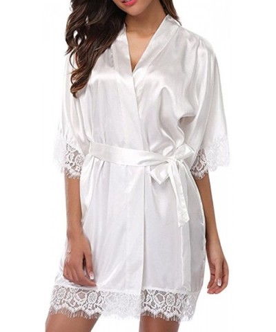 Satin Robe Set for Women Lady Sexy Lace Sleepwear Nightwear Lingerie Pajamas Suit - White - C818A9L5ANK $14.02 Sets