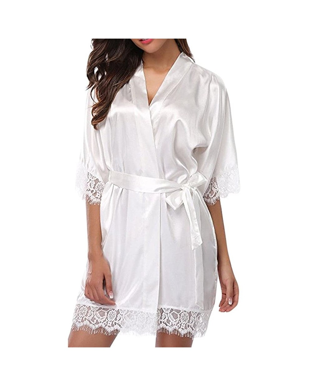 Satin Robe Set for Women Lady Sexy Lace Sleepwear Nightwear Lingerie Pajamas Suit - White - C818A9L5ANK $14.02 Sets