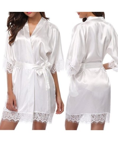 Satin Robe Set for Women Lady Sexy Lace Sleepwear Nightwear Lingerie Pajamas Suit - White - C818A9L5ANK $14.02 Sets