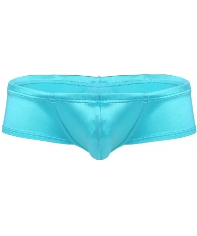 Mens Shiny Low Rise Mini Bikini Briefs Bulge Pouch Underwear Swimwear - Sky Blue - CV18E593ZAY $21.68 G-Strings & Thongs