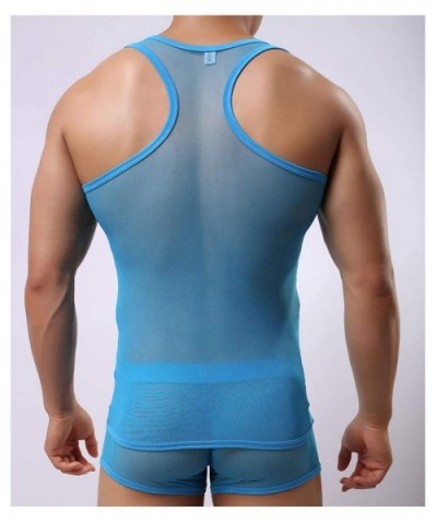 Men's Sexy Underwear Sleeveless Vest Tank Top Mesh See Through T-Back Nightwear Fishnet Undershirt - CN19DL9WMI7 $26.01 Under...