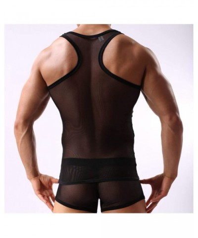 Men's Sexy Underwear Sleeveless Vest Tank Top Mesh See Through T-Back Nightwear Fishnet Undershirt - CN19DL9WMI7 $26.01 Under...