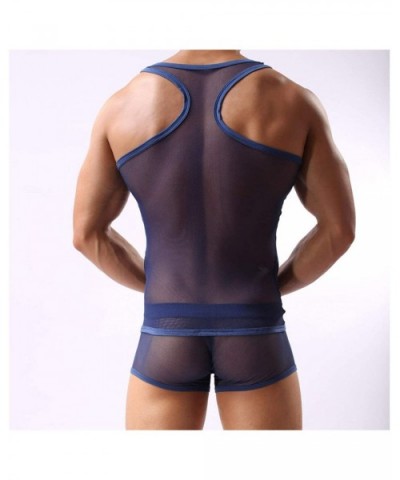 Men's Sexy Underwear Sleeveless Vest Tank Top Mesh See Through T-Back Nightwear Fishnet Undershirt - CN19DL9WMI7 $26.01 Under...