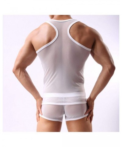 Men's Sexy Underwear Sleeveless Vest Tank Top Mesh See Through T-Back Nightwear Fishnet Undershirt - CN19DL9WMI7 $26.01 Under...