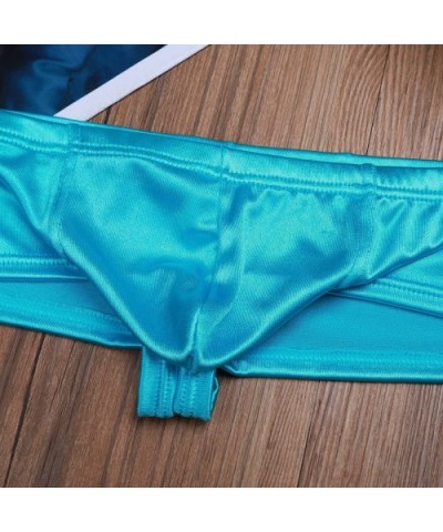 Mens Shiny Low Rise Mini Bikini Briefs Bulge Pouch Underwear Swimwear - Sky Blue - CV18E593ZAY $21.68 G-Strings & Thongs