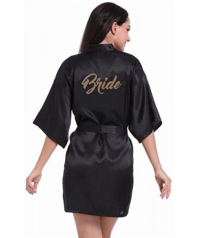 Women's Pure Half Sleeves Short Kimono Silk Robe Sleepwear for Bride Wedding Party - Black - CB18E9W07A8 $20.36 Robes