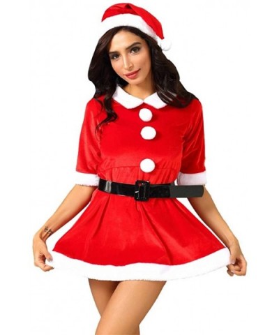 Women's Mrs. Claus Santa Costume Cosplay Christmas Dress Costume - Red013 - CV192424D7E $32.50 Robes