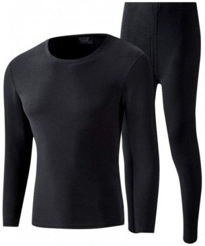 Men Thermal Underwear Set- No Trace Soft Velvet Fabric- Warm Long Sleeve Shirt and Long Johns-blackgrayV-Neck-L - C8192WECKS3...