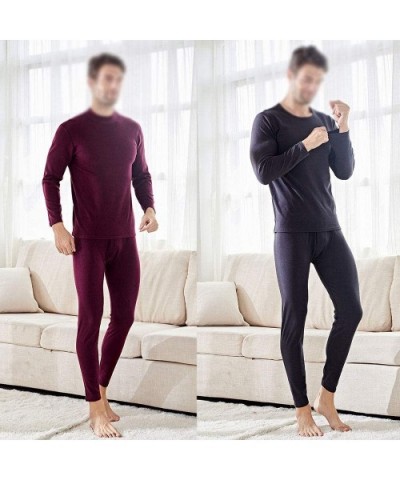 Men Thermal Underwear Set- No Trace Soft Velvet Fabric- Warm Long Sleeve Shirt and Long Johns-blackgrayV-Neck-L - C8192WECKS3...