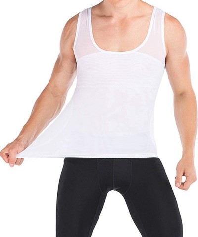 Mens Slimming Body Shaper Compression Tank Top Vest Shirt Abs Shapewear - White - C018AW7M8R9 $23.88 Shapewear